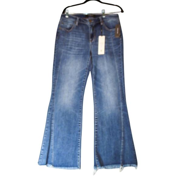 Liverpool Hannah Flare Jeans Womens 8 Blue Goodwell High Rise Distressed Raw Hem - Picture 1 of 15